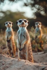 Fototapeta premium Curious Meerkats in Natural Habitat: Playful Wildlife Scene