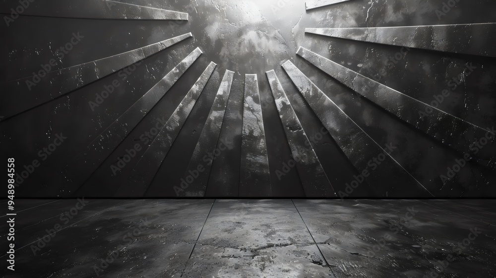 Wall mural a black and white photo of a room with a large empty space and a lot of lines