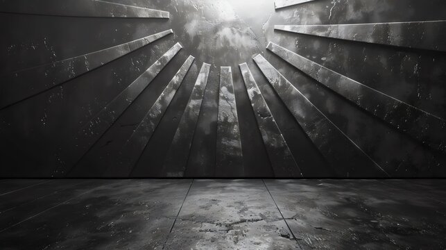 Fototapeta A black and white photo of a room with a large empty space and a lot of lines