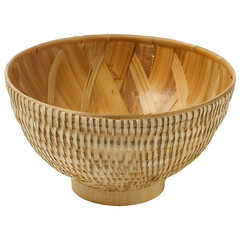 Fototapeta premium A beautifully crafted bamboo bowl with intricate weaving patterns, ideal for serving or decoration in any setting. Isolated on transparent or white background.