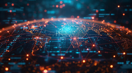 Fototapeta premium Projection of a global network map, illustrating supply chain dynamics and logistics optimization-2
