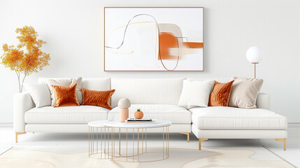 Living room with modern design and stylish interior decor featuring contemporary sofa and minimalist decor elements