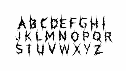 dark font, dark y2k alphabet, letter typography print, dark vintage scary typeface. Rock poster sign, handwritten graffiti, hardcore calligraphy. Gothic font design