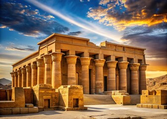 Obraz premium Ancient Egyptian Architecture Mood Evokes Sense Of Majesty And Grandeur Secondary Empire Building Technical Columned Facades Color Earthly Brown Gold Concept Pillared Temples