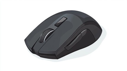 "Sleek and Modern: Black Wireless Computer Mouse in Flat Material Design"
