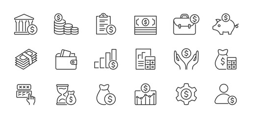 Money icon set. Finance, economy, banking, payment, cash wallet. Vector