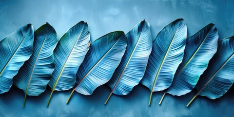 Obraz premium Vibrant blue tropical leaves arranged neatly in a natural setting showcasing lush jungle foliage