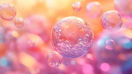 Bubbles on a cute pink and yellow anime background