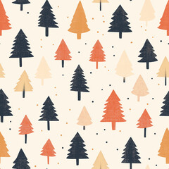 Obraz premium Clean, minimalist Christmas tree holiday seamless pattern, neutral colors, flat design