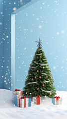 Three Dimensional Pine Tree Banner with Christmas Decorations