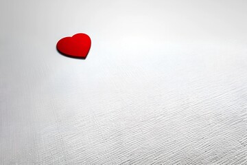 Fototapeta premium Red tiny heart on a textured white surface, symbolizing love and simplicity through a minimalistic and expressive design