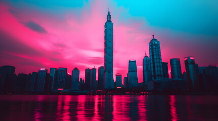 Obraz premium Very Tall Building With Lot Lights Top