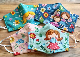 Obraz premium bright and playful kid designs on soft cotton fabrics for vibrant face masks whimsical illustrations