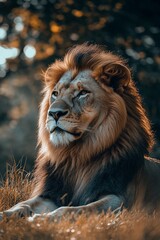 Fototapeta premium Majestic Lion Portrait in Natural Habitat - Wildlife Photography