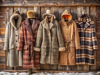 Fototapeta premium cosy winter coats in rustic style