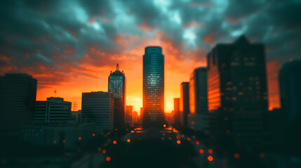 Obraz premium View City Skyline Dusk