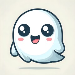Obraz premium Cute cartoon ghost character with big eyes and a cheerful expression on a dark background Halloween