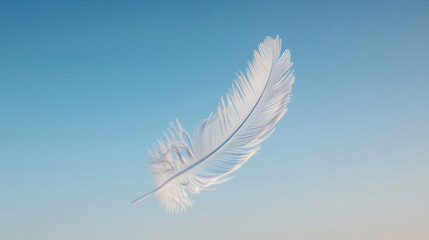 Naklejka premium A delicate feather floating freely in the wind against a clear blue sky, representing lightness and freedom 