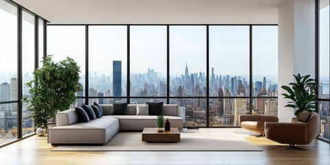 Fototapeta premium Sleek City Apartment with Floor-to-Ceiling Windows