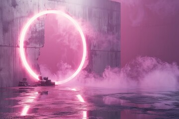 Obraz premium Futuristic Neon Portal in a Grungy Urban Landscape