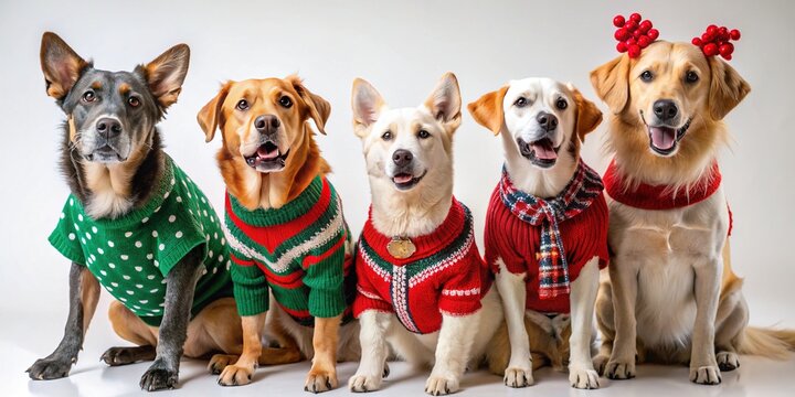 canine companions in festive holiday sweaters