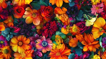 Fototapeta premium A colorful cluster of flowers in close-up, with vibrant hues at the base