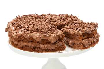 chocolate cake with chocolate cream on a neutral background