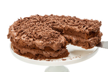 chocolate cake with chocolate cream on a neutral background