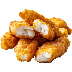 Fresh Fried Fish Fillet Nuggets Isolated on Transparent Background