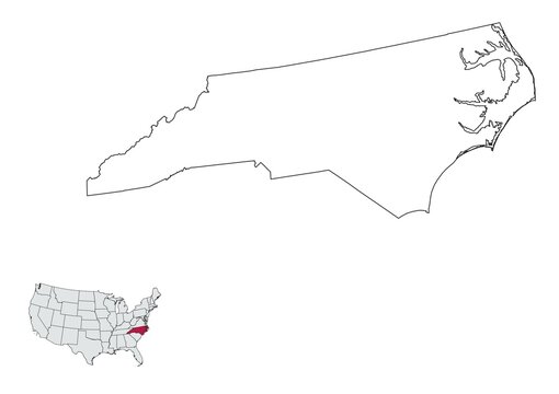 Map of North Carolina State, USA