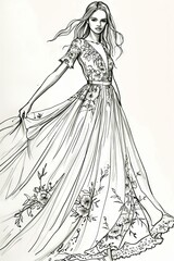 Fototapeta premium A drawing of a woman in a long dress