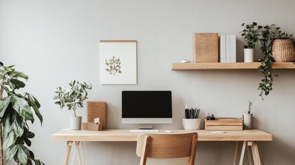 Stylish Minimalist Home Office Setup with Clean Lines and Neutral Colors