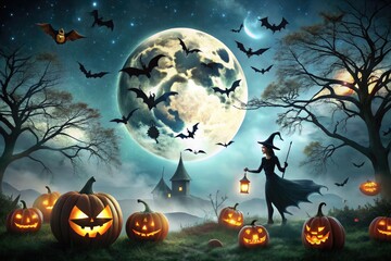 creepy halloween flyer vector design illustration spooky supernatural creepy crawlies bats spiders witches warlocks ghosts ghouls midnight hour full moon