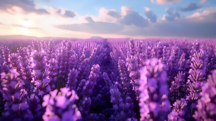 Obraz premium A field of lavender flowers with a blue sky in the background