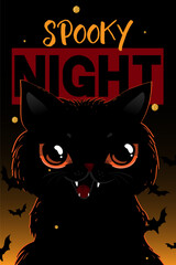 Happy halloween party invitation card with cute black cat and decorated . Holidays cartoon character
