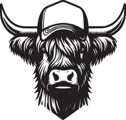 Highland Cow Trucker Cap Stylized Vector Illustration