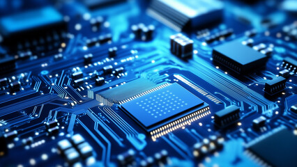 Obraz premium Core Technology: Close-Up of CPU on Motherboard in IT Concept