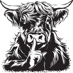 Highland Cow Shushing Stylized Vector Illustration