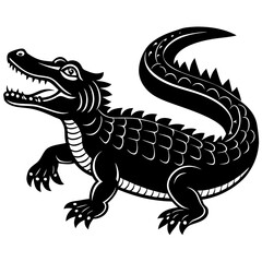 Black silhouettes of alligators and crocodiles on a white background. A vector illustration for wildlife, nature, and education.