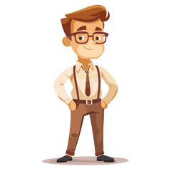 Obraz premium A man in glasses and a tie stands with his hands on his hips. He is smiling and he is confident