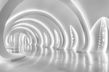 Obraz premium Abstract white hallway with arches and glowing lights