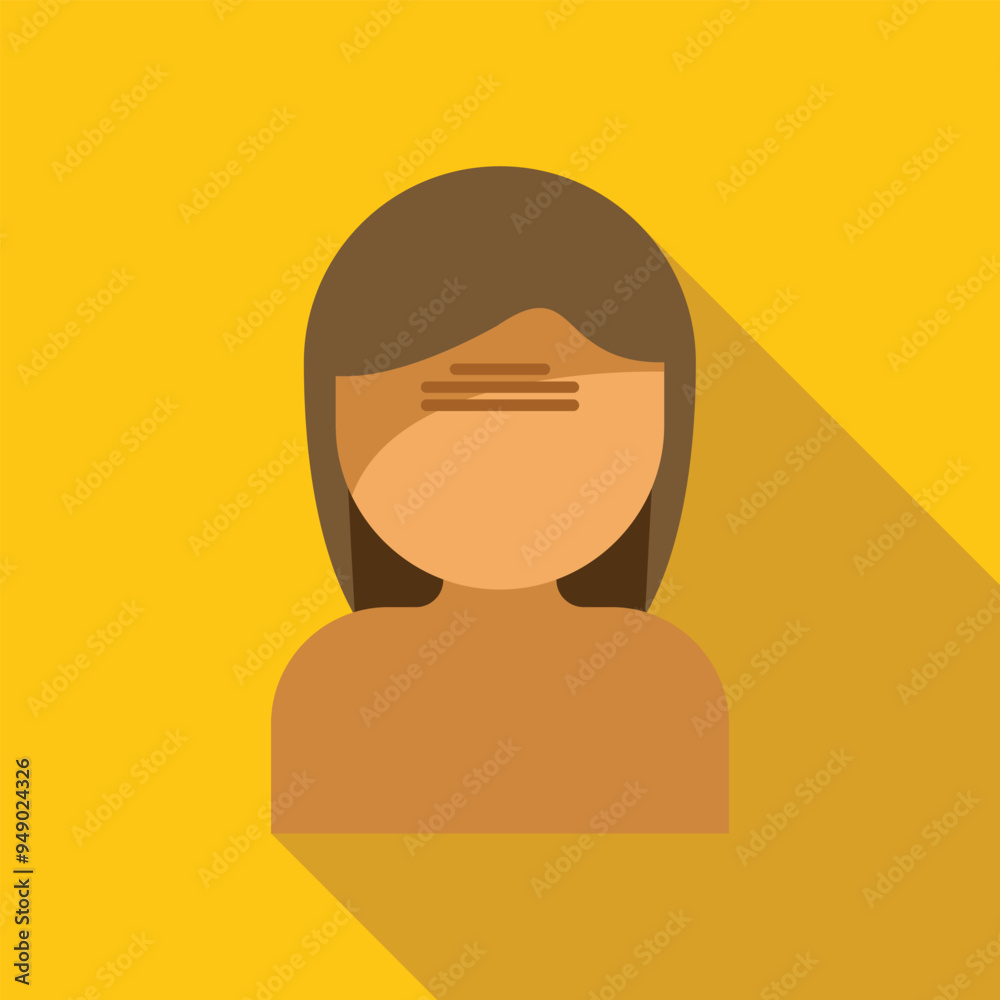 Sticker Female avatar with three stripes on her forehead casting a long shadow over a yellow background