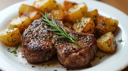 Succulent Rosemary Garlic Lamb Chops Served with Roasted Potatoes