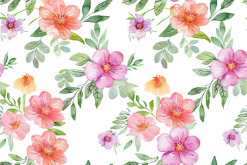 Bright summer floral pattern with flowers on a white background