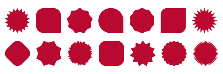 Empty Starburst Circle Square Sale price sticker collection. Red Geometric shapesicon set. Label Badge tag Frame Stamp for promotion Design. Vector element for advertising