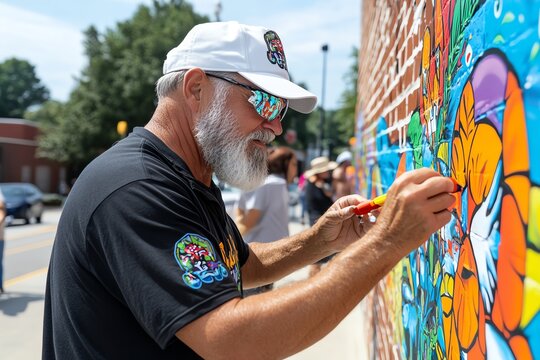 First Responders Day in North Carolina with a public art display, captured in a photo where local artists create murals and sculptures dedicated to the bravery of first responders, with community