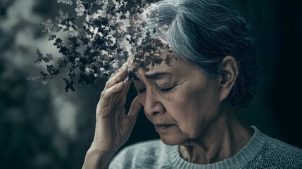 World Alzheimer's Month, September 21. Spotlight on memory loss, aging, dementia, and Parkinson's. Abstract portrait reflecting elderly struggles