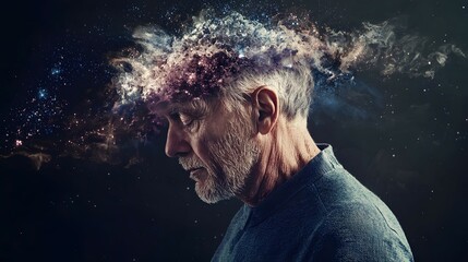 Highlighting World Alzheimer's Month. Aging, memory loss, and dementia awareness in September. Abstract elderly art showing depression and sadness