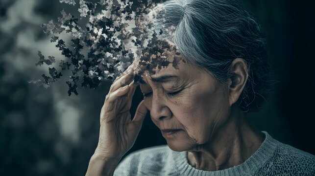World Alzheimer's Month, September 21. Spotlight on memory loss, aging, dementia, and Parkinson's. Abstract portrait reflecting elderly struggles