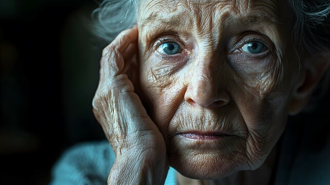 World Alzheimer's Month in September. Highlighting memory loss, dementia, and aging illnesses. Abstract portrait of elderly woman person depicting sadness - Powered by Adobe